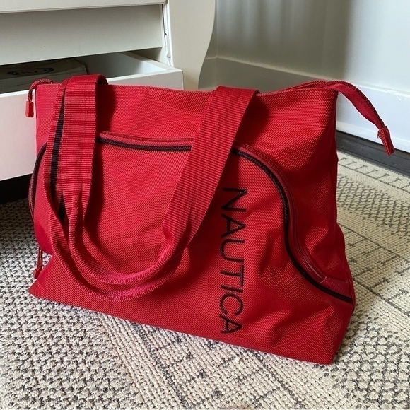 NAUTICA Red Large Canvas Tote Travel Overnight Bag - Picture 1 of 7